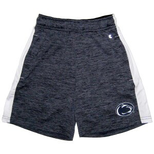 navy heather youth shorts with white side panels and Penn State Athletic Logo on left thigh